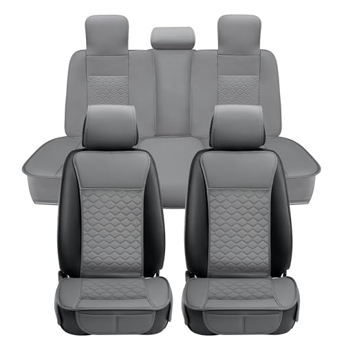 Elantrip Car Seat Cover Full Set Leather Car Seat Protector Universal fit for Most Cars SUVs and Trucks Water Proof Front and Rear Seat Protector Gray - color: Gray, size: Full Set