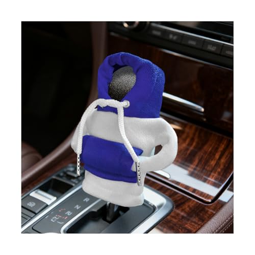 Car Gear Shift Hoodie, Mini Funny Fashionable Hooded Clothing Vehicle Gear Shift Knob Cover Stick Protector, Cute Automotive Shifter Decoration, Universal for SUV Sedan Truck (White/Blue) - color: White/Blue