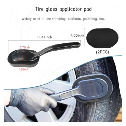 Tire Shine Applicator Brush, High-Density Sponge Tire Dressing Applicator Pad with Long Handle, Multipurpose Curved Auto Tire Detailing Tool, Vehicle Cleaning Waxing Accessory