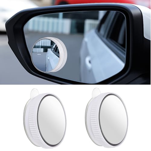 2PCS Blind Spot Mirror for Cars, Round HD Glass Car Blind Spot Mirror with Suction Cup, Convex 360° Wide Angle Side Rear View Mirrors, Adjustable Reusable Mini Rear View Mirrors (White) - color: White
