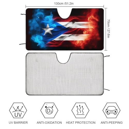 Puerto Rico Flag Windshield Sun Shade Foldable Reflective Sun Shade Blocks UV Rays,Car Interior Accessories