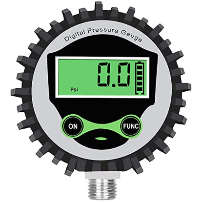 Digital Low Pressure Gauge with 1/4'' NPT Bottom Connector and Rubber Protector by Uharbour, 5-60 psi, Accuracy 1%, Resolution 0.1psi - size: 5-60psi