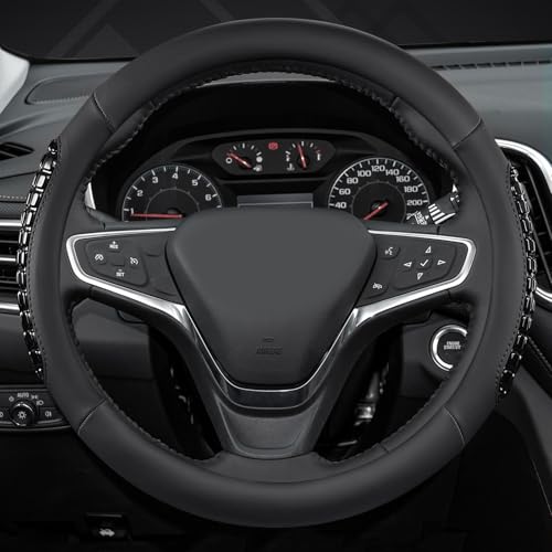 West Llama Nappa Leather Car Steering Wheel Cover Gel Massage,Cool in Summer,Universal 15 inch(Black-Standard Size) - color: F-Black, size: Standard size (14 ½''-15'')
