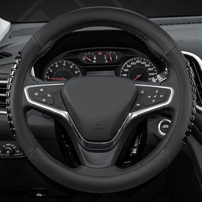 West Llama Nappa Leather Car Steering Wheel Cover Gel Massage,Cool in Summer,Universal 15 inch(Black-Standard Size) - color: F-Black, size: Standard size (14 ½''-15'')