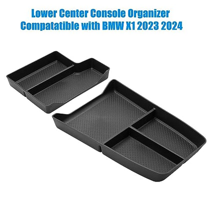 Jaronx Compatible with BMW X1 Center Console Organizer Tray 2023 2024 2025 2026 U11, 2PCS Lower Console Organizer Tray, TPE Storage Box for 2023-2026 BMW X1 Accessories - size: X1 U11 Console Organizer