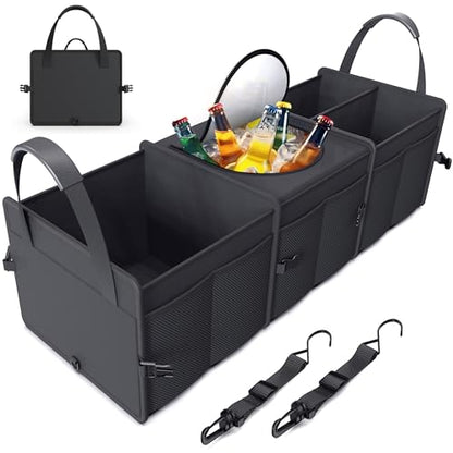 Trunk Organizer, 95L Capacity SUV Trunk Organizer with Cooler, 3 Compartments Heavy Duty Collapsible Car Storage Organizer for Truck, Van