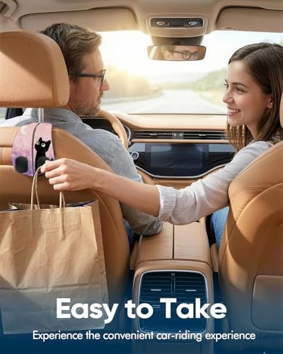 WOCOCN 2 Pack Car Purse Hook for Car Seat Headrest, Double-Sided PrintingPU Leather Purse Holder with Metal Hook, Cute Car Accessories for Women, Men (Car hook - Pink Starry Sky Cat) - color: Car hook - Pink Starry Sky Cat