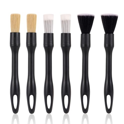 6pcs Car Detailing Brush Set, Soft Medium and Hard Bristle Automotive Cleaning Brushes Multi-Use Car Interior Detail Dust Brush Tools for Auto Truck SUV RV Motorcycle Leather Exterior