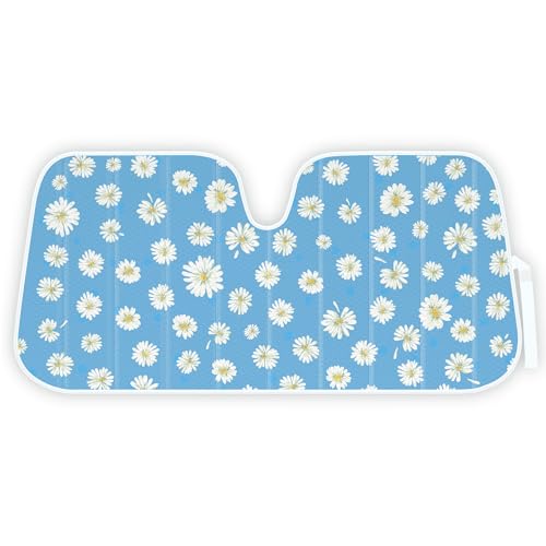 Carbella Blue Daisy Car Windshield Sun Shade - Sun Visor Sunshade for Car Windshield - Window Shades for Cars, SUV & Truck - Dash Cover UV Protection for Front Window Shade Accessories - 57" x 27" - color: Blue Daisy