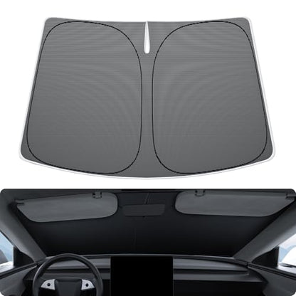 BASENOR 2026-2017 Tesla Model Y Model 3 Windshield Sunshade [Nano Ice Crystal], Folding Front Window Sun Shade, Heat UV Protection for Tesla Accessories - size: Model Y/3 Ice Crystal Black