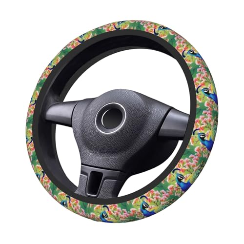Peacock Steering Wheel Cover for Women Men Elastic Stretch Steering Wheel Protector Universal 15 inch Car Interior Accessories Breathable Microfiber Ice Silk