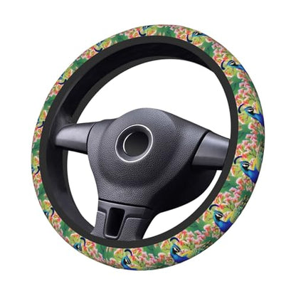 Peacock Steering Wheel Cover for Women Men Elastic Stretch Steering Wheel Protector Universal 15 inch Car Interior Accessories Breathable Microfiber Ice Silk
