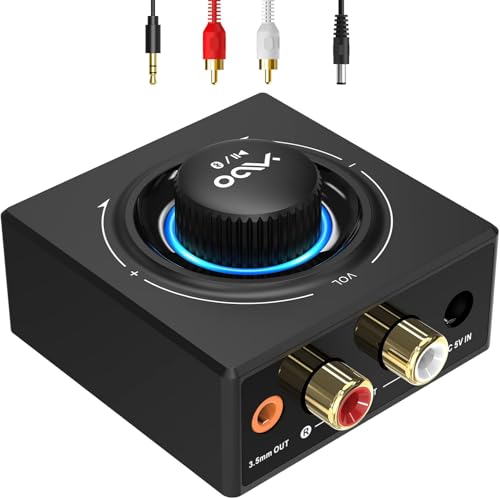 YMOO B06T3 Bluetooth 5.3 Receiver, 100ft RCA Bluetooth Audio Adapter for 3.5mm Jack AUX HiFi Home Stereo/Speaker from Smartphone/Tablet/Laptop, Dual Link for Two Speakers, SBC AAC Audio - color: Black