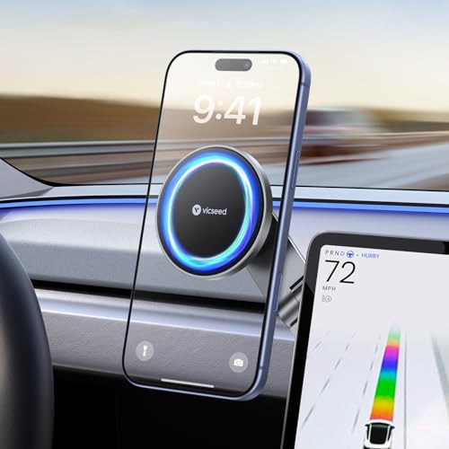 VICSEED Tesla Phone Mount【Strongest Magnet Power】Foldable Hidden Tesla Phone Holder Fit for All Phone, Tesla Model 3 Model Y for MagSafe Car Mount, Tesla Model 3 Accessories, Tesla Model Y Accessories - color: Black