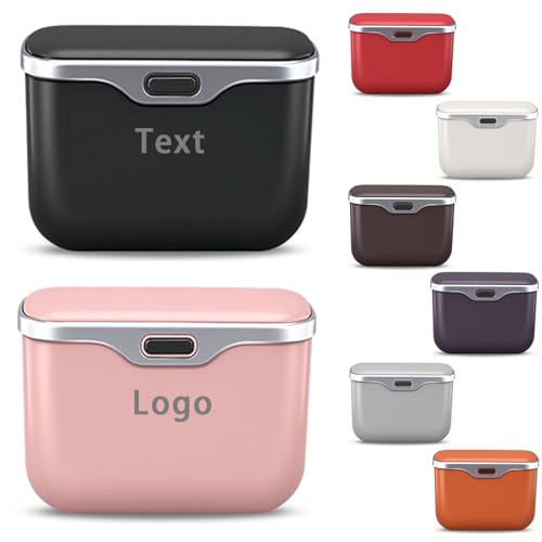 Custom Text Car Trash Can with Lid,Leakproof Auto Garbage Bin & Storage Organizer, Waterproof Car Trash Bag Holder with PU Leather Top for Back of Seat/Door - color: Custom Design