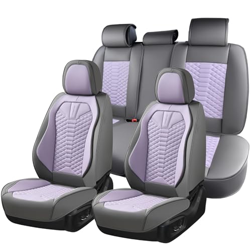 Coverado Seat Covers Full Set, Waterproof Nappa Leather Seat Covers for Cars, 5 Seats Universal Car Seat Protectors, Gray and Purple Car Seat Covers Car Seat Cushions Fit for Most Cars (Gray&Purple) - color: Patchwork-Gray&Purple, size: Fullset