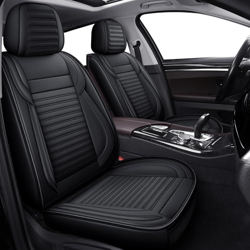 LINGVIDO Front Car Seat Covers, Faux Nappa Leather, Airbag Compatible and Waterproof Protectors for Sedans SUVs, Breathable Anti-Slip Interior for Commuters and Rideshare, Black - color: Black, size: Front