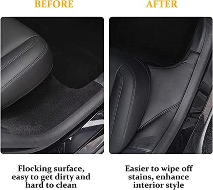 Leather Door Sill Protector for 2021-2025 Tesla Model Y (NOT Fit 7 Seater) Rear Door Entry Guards Scuff Plate Rear Seat Anti Kick Pad Trim Cover