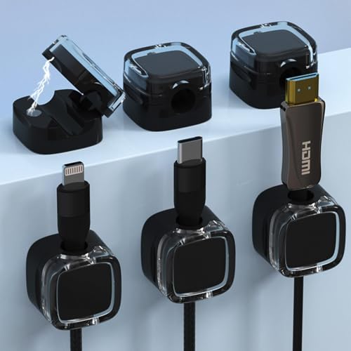 IFNOW 6 Pack Magnetic Cable Clips Cord Organizer Black Self Adhesive Cord Holder Under Desk Cable Management for Home, Office, Car,Desk, Nightstand - color: Black01, size: 6PCS