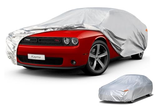 Kayme 6 Layers Car Cover Waterproof All Weather for Automobiles, Outdoor Full Cover Universal Fit for Dodge Challenger Hellcat Demon, Porsche Panamera Taycan, Rain UV Protection.(194-208 inch) - color: Aluminum-Silver, size: C4 Fit Coupe/Cabrio-Length (19
