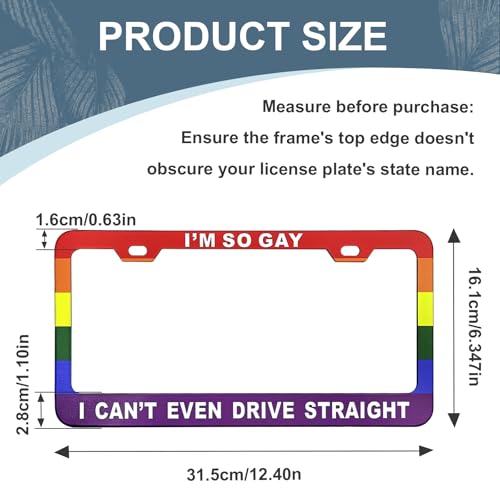 Funny License Plate Frame 12 x 6 Inch Humorous Novelty Auto Accessory with I'm So Gay I Can't Even Drive Straight Text and Rainbow Flag Design with 2 Holes & Screws Car Holder - size: I'm So Gay I Can't Even Drive Straight