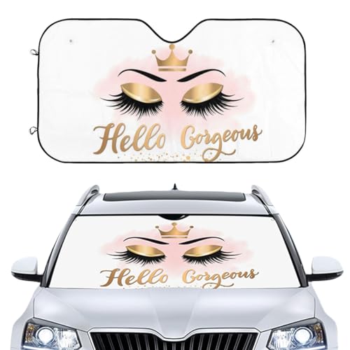 Hello Gorgeous Car Front Windshield Sun Shades, Gold Eye Eyelash Crown Auto Window Sunshade, Summer Sun UV Rays Blocker Visor Protector, Folding Sun Visor Shield Keep Your Vehicle Cool-51x27.5 in - color: Gold Eye Eyelash Crown Hello Gorgeous