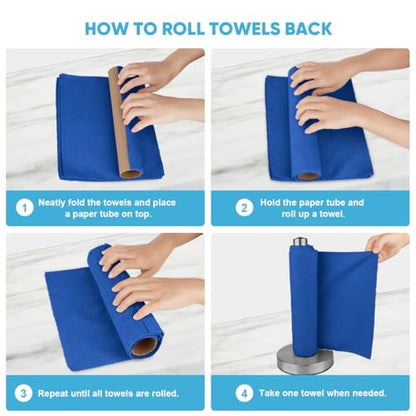 AIDEA Microfiber Cleaning Cloth Roll, 75PK, Reusable Paper Towels Tear Away Cloth, Microfiber Towels Washable Shop Rags, Lint Free Cleaning Rags for House, Kitchen, Window, 11.5"×11.5", Dark Blue - color: Dark Blue