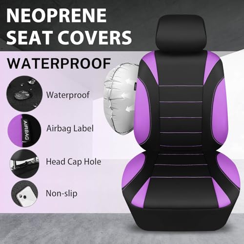 CCAR Pass Neoprene Wetsuit Seat Covers, Waterproof Car Seat Covers Full Sets with 5mm Composite EVA, Universal Fit for Car Sedan, SUV Trucks Anti Slip with Airbag Compatible(Black Purple) - color: Purple