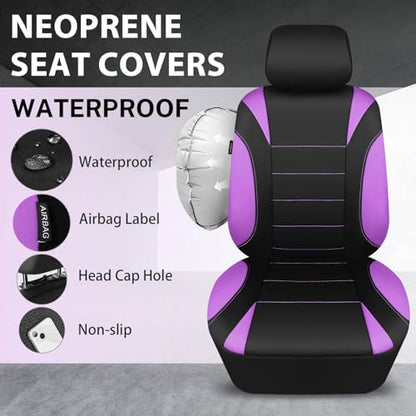 CCAR Pass Neoprene Wetsuit Seat Covers, Waterproof Car Seat Covers Full Sets with 5mm Composite EVA, Universal Fit for Car Sedan, SUV Trucks Anti Slip with Airbag Compatible(Black Purple) - color: Purple