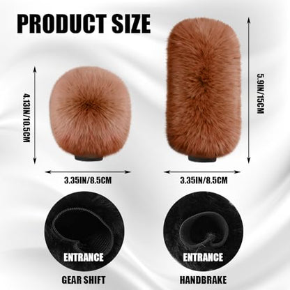 2PCS Plush Car Gear Shift Knob Cover & Handbrake Cover, Shift Knob Protector, Soft Fluffy Gear Handbrake Protective Sleeves, Shifter Lever Brake Handle Warm Plush Set for Cars (Yellow) - color: Yellow