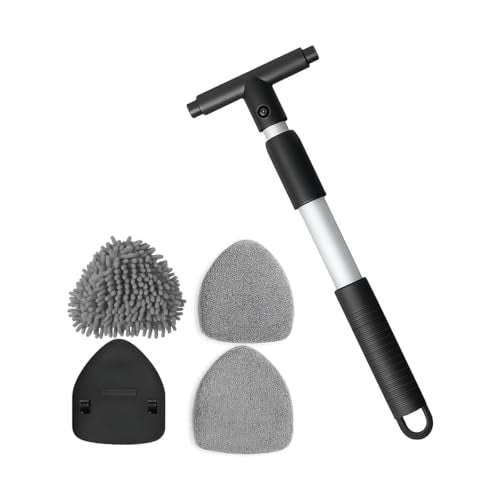 Car Windshield Cleaning Tool, Vehicle Window Cleaner with 3 Reusable Pads & Extendable Handle, Automotive Glass Wiper Wash Kit for Interior Exterior, Universal for Vehicles (Triangular) - size: Triangular