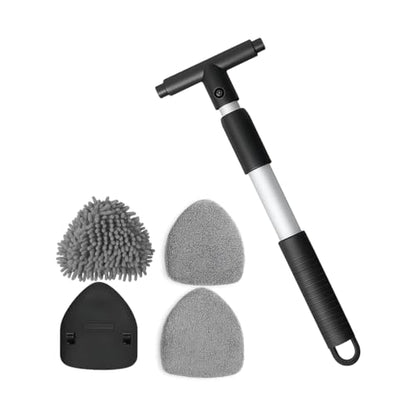 Car Windshield Cleaning Tool, Vehicle Window Cleaner with 3 Reusable Pads & Extendable Handle, Automotive Glass Wiper Wash Kit for Interior Exterior, Universal for Vehicles (Triangular) - size: Triangular