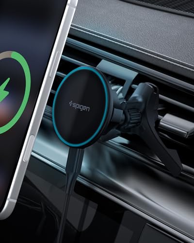 Spigen Essential MagFit Qi2 Ultra-Thin 15W MagSafe Car Mount Charger with Airboost™ & Dimmed RGB Lights Wireless Car Charger Mount Compatible with iPhone 17e, 17 Pro Max, 17 Pro, 17 16 15 14 13 12 - size: 15W Qi 2 Ultra Slim