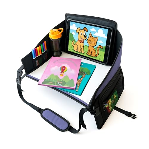 Kids Travel Tray for Car Seat- Purple- The Essential Travel Lap Desk with Removable Tablet Holder, Built-In Storage, and Stabilized Panels, Must Have Car Tray for Kids on Road Trips - color: Purple