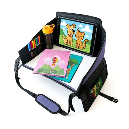 Kids Travel Tray for Car Seat- Purple- The Essential Travel Lap Desk with Removable Tablet Holder, Built-In Storage, and Stabilized Panels, Must Have Car Tray for Kids on Road Trips - color: Purple