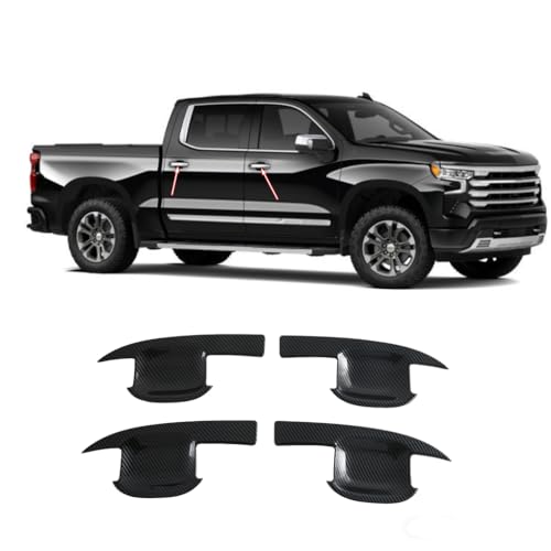 4Pcs Door Bowl Front Rear Driver & Passenger Side Compatible with 2019-2025 Chevy Silverado GMC Sierra 1500 20-25 2500 3500 (Carbon Fiber Door Bowl) - color: Carbon fiber door bowl