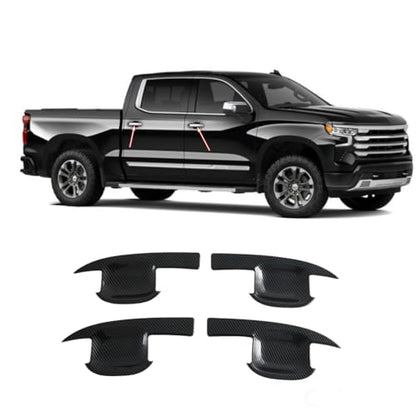 4Pcs Door Bowl Front Rear Driver & Passenger Side Compatible with 2019-2025 Chevy Silverado GMC Sierra 1500 20-25 2500 3500 (Carbon Fiber Door Bowl) - color: Carbon fiber door bowl
