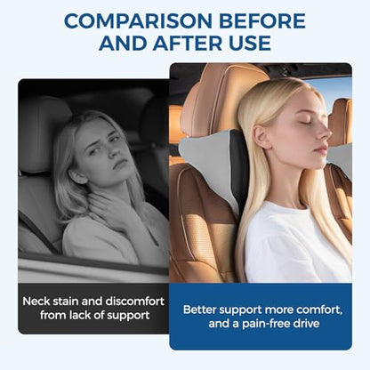BEBAS Car Headrest Pillow, Ergonomic Neck Pillow with Memory Foam, Universal Car Head Rest Support for Driving Comfort, Breathable Removeable Seat Pillow for Pain Relief (Black, 1 Pack)