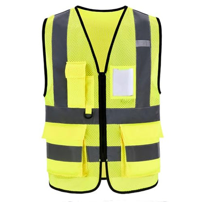 High Vis Safety Vest Reflective Strips, Multi-Pocket Design, Available in Yellow,Orange,black,Pink,blue,Red,purple - color: Yellow, size: 3X-Large