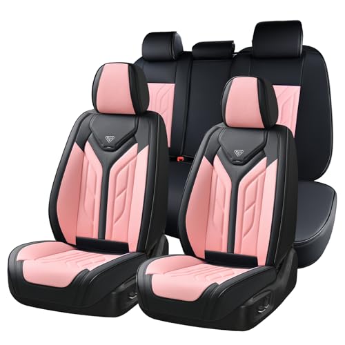 Coverado Car Seat Covers Full Set, Car Seat Protectors Leather Seat Covers for Cars, Automotive Seat Covers Car Accessories Universal Fit for Most Sedans SUV Pick-up Truck(Black&Pink) - color: Black&Pink, size: Fullset