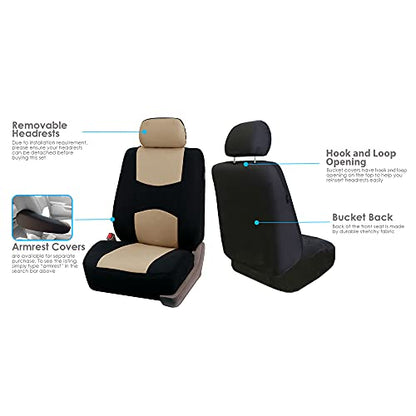 FH Group Car Seat Covers Full Set Cloth - Universal Fit Automotive Seat Covers, Low Back Front Seat Covers, Solid Back Seat Cover, Washable Car Seat Cover for SUV, Sedan and Van Beige - color: Beige, style: Seat Cover Full Set
