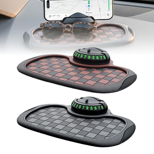 Universal Anti-Slip Car Dashboard Mat, 2026 New 360° Rotatable Phone Holder Dashboard Pad with Temporary Parking Number, Anti Skid Organizer for Phone Sunglasses Keys (Mix-2pcs) - color: Mix-2pcs