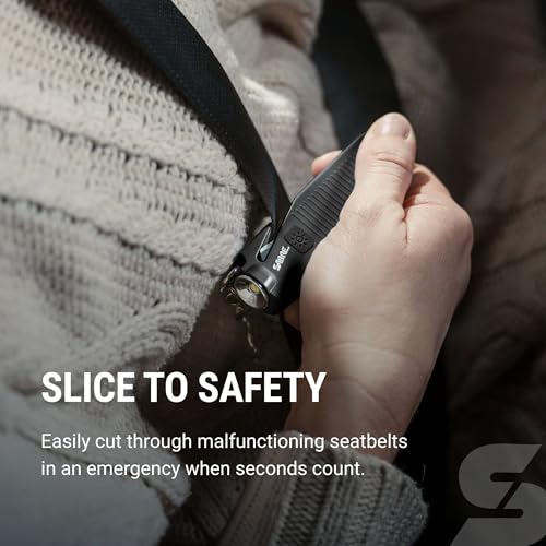 Sabre Safe Escape™ 3-in-1 Car Escape Tool for Car Safety with Spring-Loaded Window Breaker, No Swing Required, Seat Belt Cutter, LED Flashlight, Compact Auto Safety Tool for Emergencies - color: Black