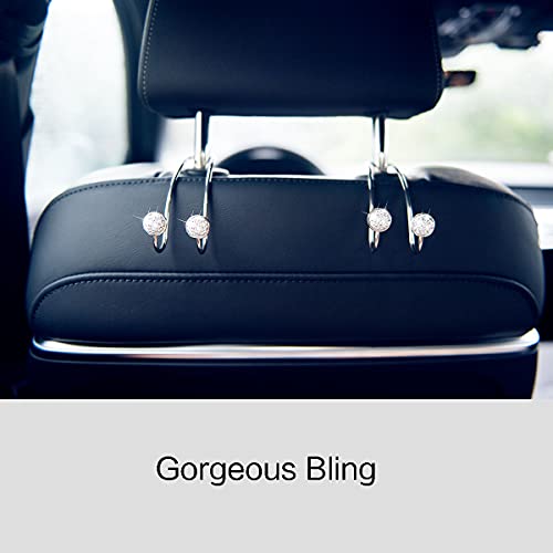 4 Pack Bling Car Hooks - Universal Car Headrest Hooks, Stainless Steel Car Seat Hooks for Women Bags & Purses (Silvery) - color: 4 Silvery