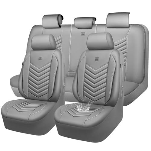 CAR PASS 3D Foam Faux Leather Car Seat Covers Full Set, Waterproof Grey Leather Seat Cover for Cars, Luxury Universal Fit for SUV Truck Sedan Automotive, Armrest Airbag Compatible Anti-Slip, All Gray - color: Pure Gray, size: Full Set