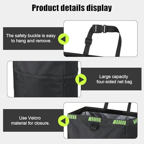 Hanging Car Trash Can with Lid and Storage Pockets Portable Leakproof Vehicle Trash Bag for Car Trips Commuters(Black)