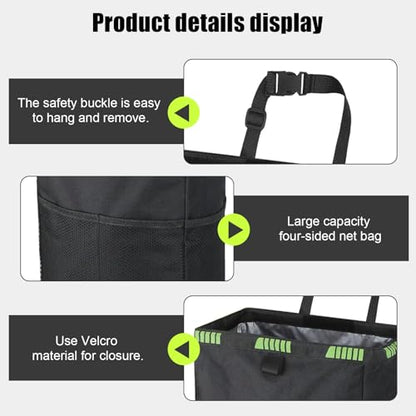 Hanging Car Trash Can with Lid and Storage Pockets Portable Leakproof Vehicle Trash Bag for Car Trips Commuters(Black)