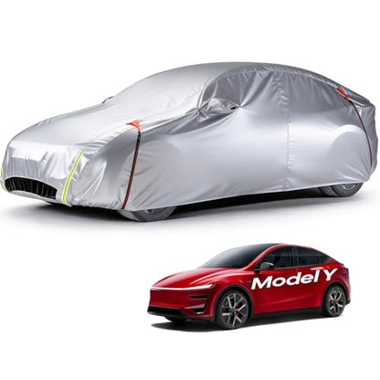 Wigoo Tesla Model Y Car Cover Accessories (2020–2026), Custom Fit All-Weather Outdoor, Waterproof UV Sun & Heat Protection, Ventilated Design, Windproof, Smooth Paint-Safe Lining, Charging Port Zipper - size: for Tesla Model Y (2020-2026)