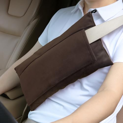 Super Soft Seatbelt Pillow, Seat Belt Pillow for Mastectomy Post-Surgery, Seat Belt Cushion for Heart Surgery Recovery, Hysterectomy Abdominal Incision Recovery Seatbelt (Chocolate, Large) - color: Chocolate