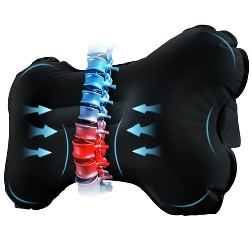 Mixtrend Travel Lumbar Pillow – Inflatable Memory Foam Back Support Pillow for Airplane, Car, Office, Long Flight, Ergonomic Travel Cushion for Lower Back Pain Relief – for Men, Women, Kids, Black - color: Black